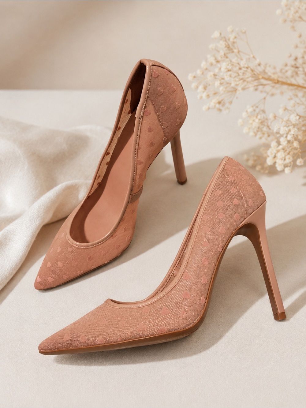 ALDO Nude Pink Heart Mesh Pointed-Toe Stiletto Heels